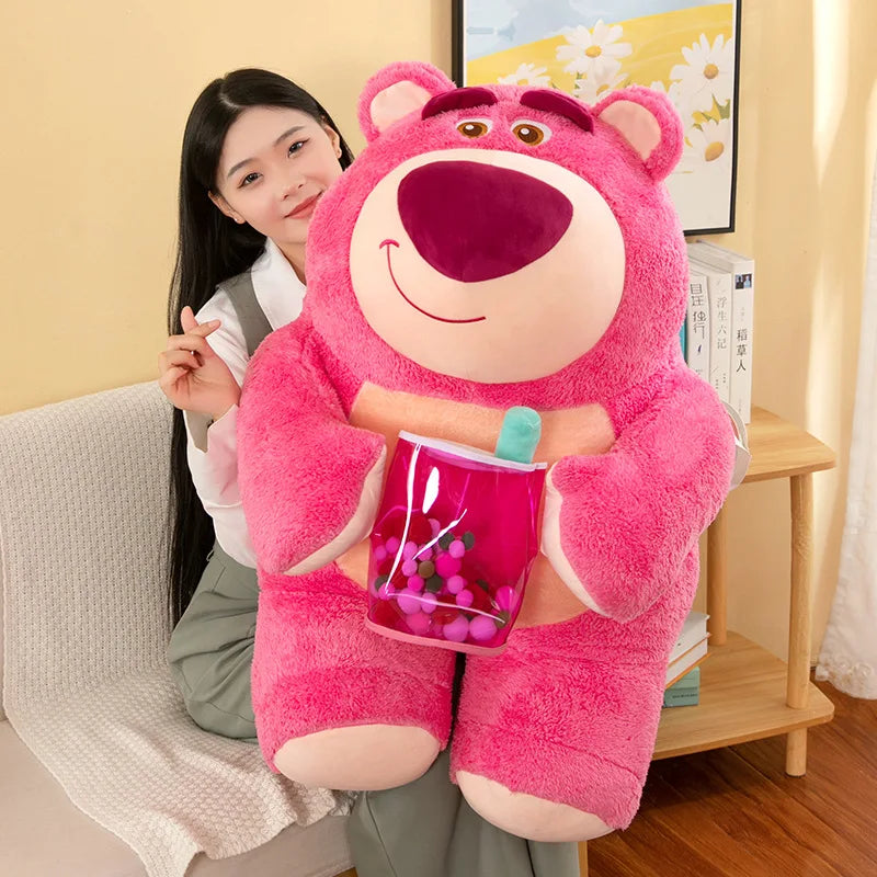 Cute Milk Tea Cup Strawberry Bear Dool Cartoon Anime Pillow Plush Toys Grab Machine Funny Scissor Machine Doll Birthday Gift Toy