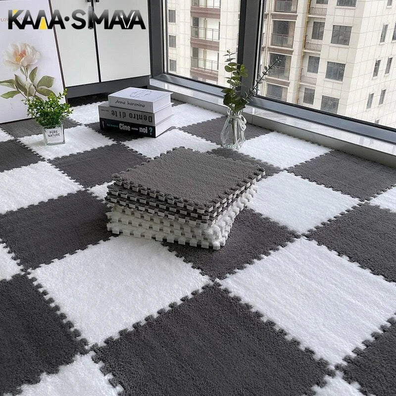 30x30cm Plush Puzzle Foam Floor Mat Creative Fashion Carpet Square Interlocking Carpet Fluffy Area Rugs