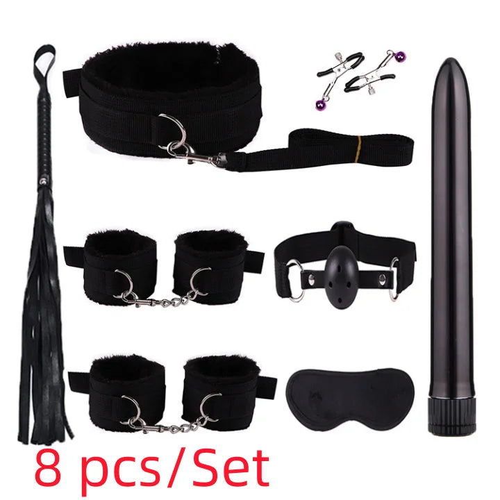 Sexy Nylon BDSM Kit Plush Sex Bondage Sex Toys for Women Set Handcuff Exotic Accessories Sex Games Whip Nipple Clamp Sex Toys 18