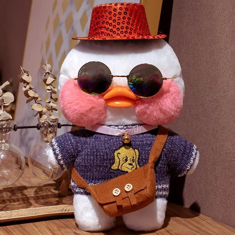 30cm Cute Cafe White Duck Stuffed Plush Animals Toy Wear Glasses And Clothes Soft Doll Girl Birthday Creative Gift For Children