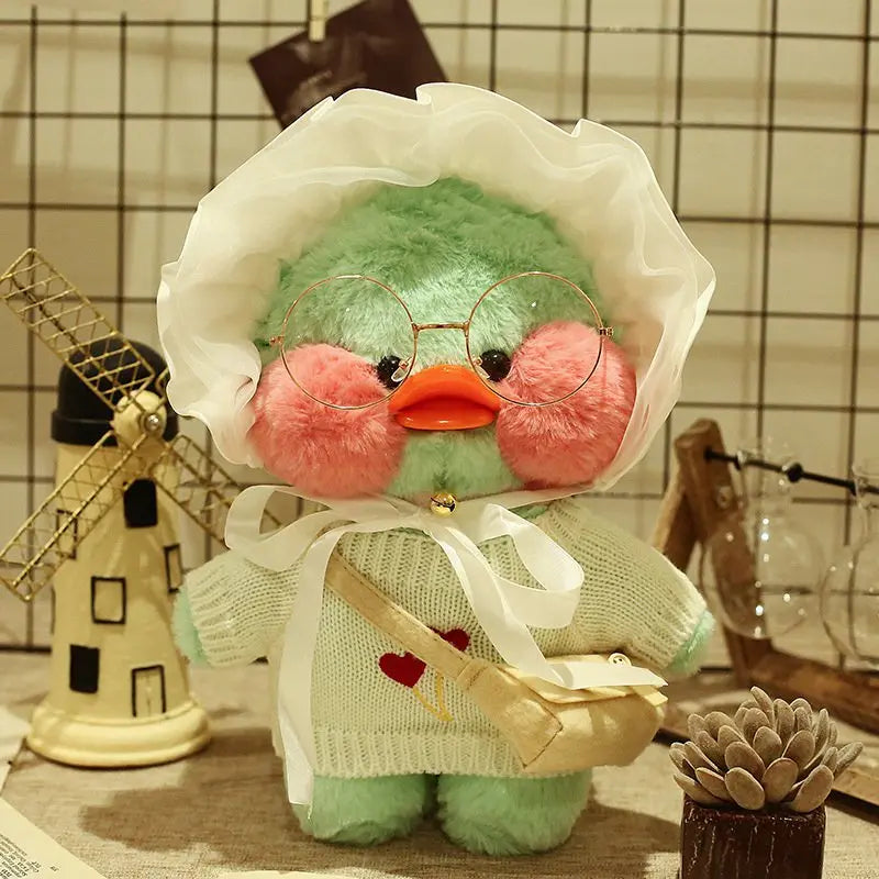 30cm Cute Cafe Green Duck Stuffed Plush Animals Toy Wear Glasses And Clothes Soft Doll Girl Birthday Creative Gift For Children