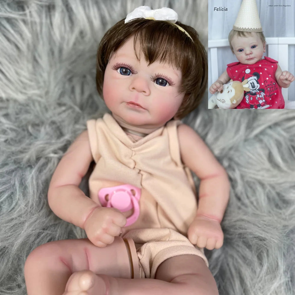 19 Inch Painted Reborn Doll Kit Felicia With Hair and Eyelashes 3D Skin Visible Veins Doll Mold Parts With Cloth Body