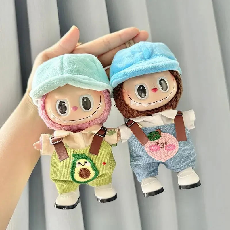 17cm Mini Plush Doll'S Clothes Outfit Accessories For Korea Kpop Exo Labubu Idol V1 V2 Avocado Peach PumPkin overalls Clothing