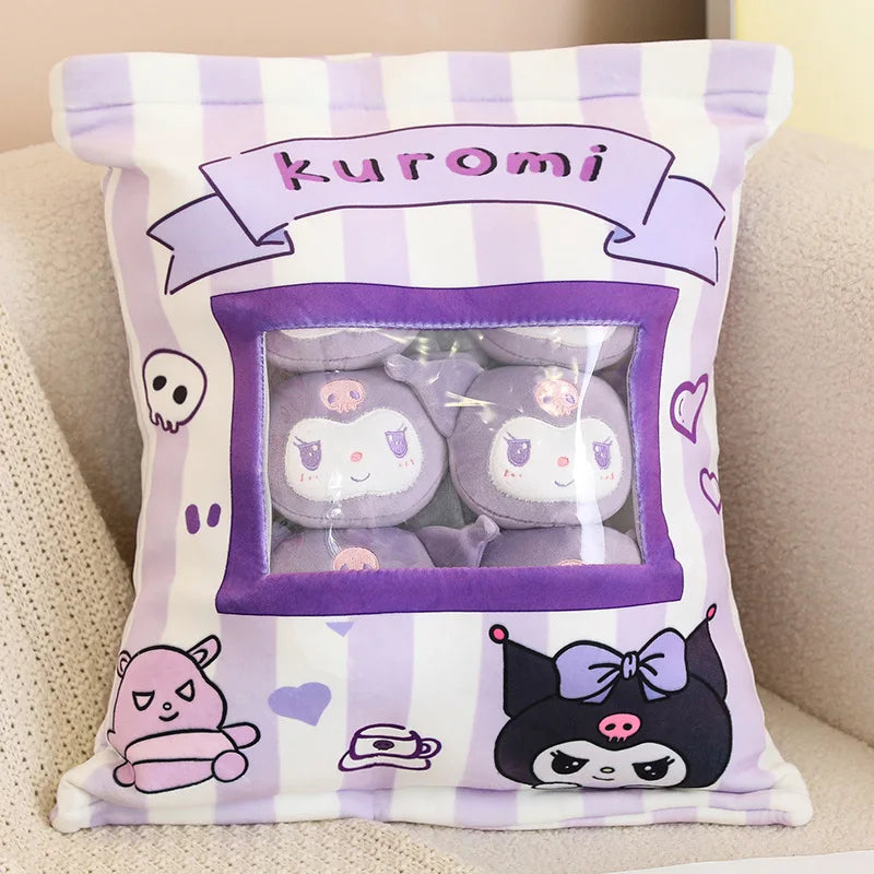 A Bag of Kuromi My Melody Plush Toy Pochacco Cinnamoroll 6pcs Doll in Bag Plushies Stuffed Anime Doll Creative Pillow Home Decor