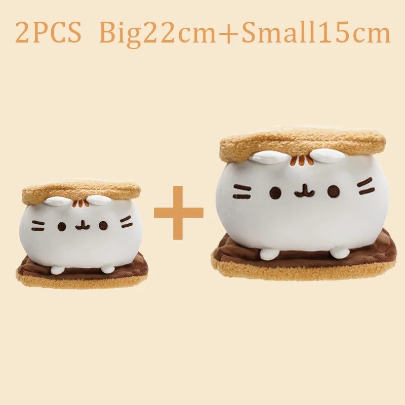 Kawaii Chocolate Cookie Fat Cat Plushies Soft Stuffed Animal Pillow Accompany Sleep Toy Home Decoration Toys Kids Birthday Gifts