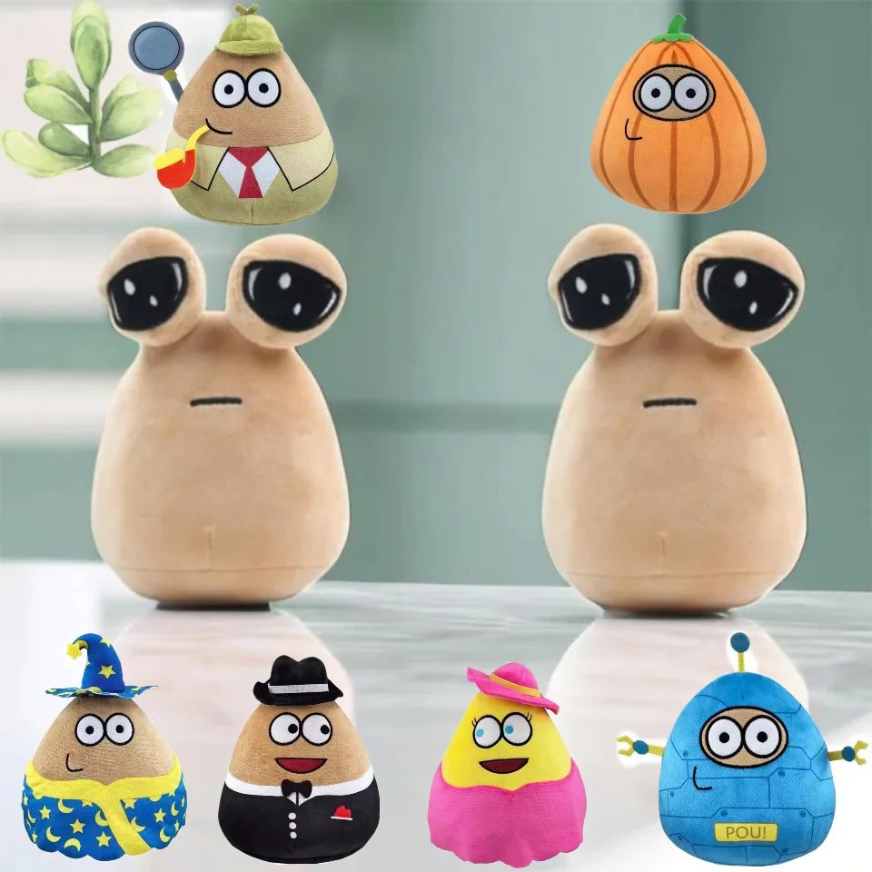 Pou Plush Cartoon Alien Toy, Kawaii Stuffed Animal Boneca, Figura do Jogo Quente, Presentes para Fãs, 22cm