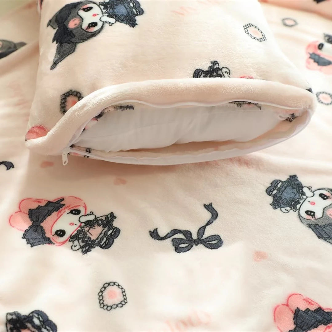 New Style Cartoon Anime My Melody Kuromi Plush Blanket Sanrio Cute Soft Comfortable Sheet Pillowcase Home Decor Gifts