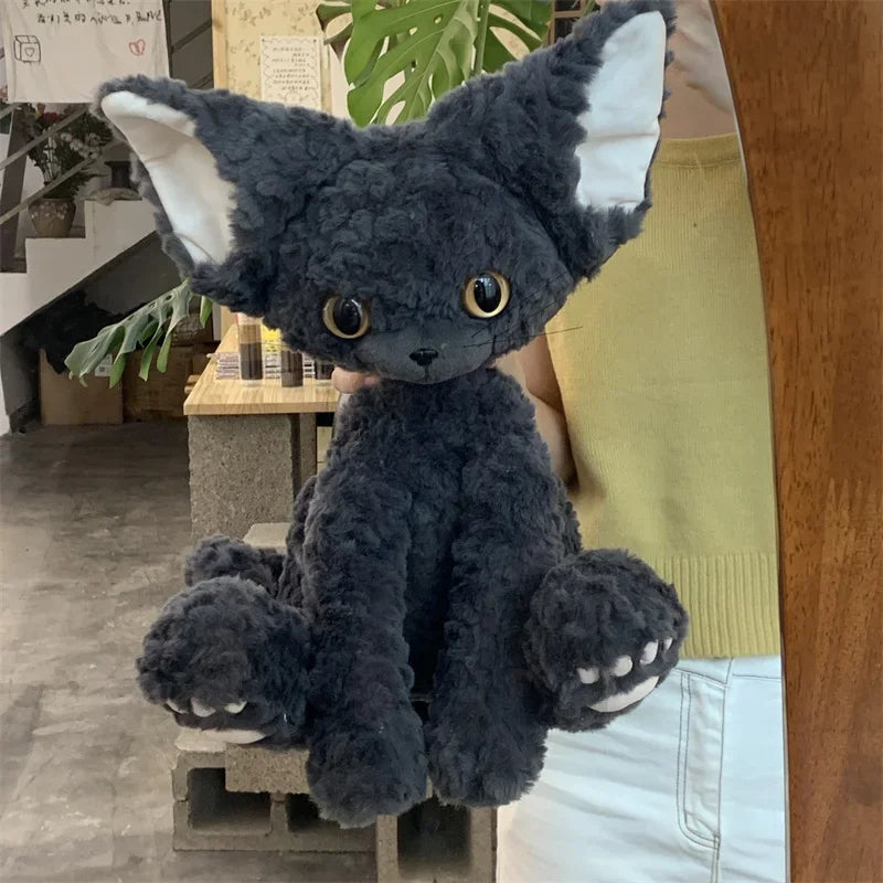 40CM Cute Black Cat Plush Toy Throw Pillow Curly Kuki Black Cat Long Hair Doll Big Eyes Child's Birthday Christmas Present