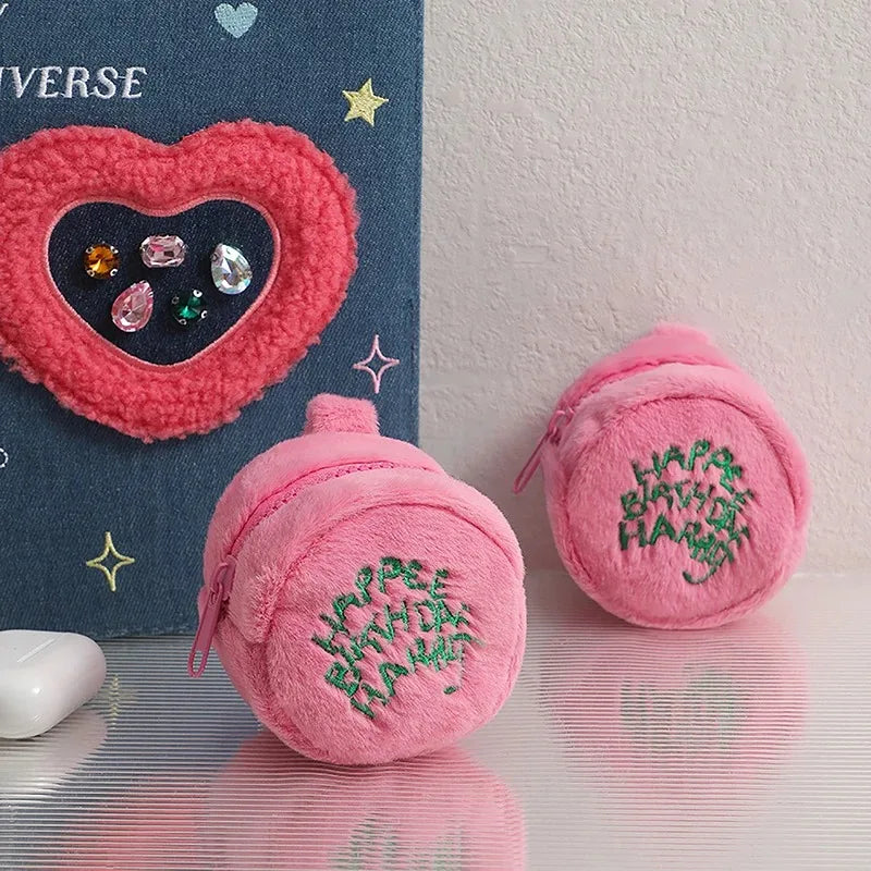 Pink Mini Coin Potters Purse Earphone Cord Storage Bag Kawaii Spot Cute Plush Harries Portable Purse Coin Pouch Cake Bag