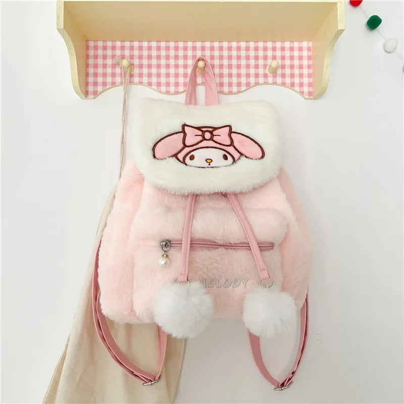 Kawaii Sanrio Anime Cartoon Hello Kitty Kuromi Melody Cute Plush Sanrio Backpack Kt Cat Kurome Pacha Dog Student For Girl Gift