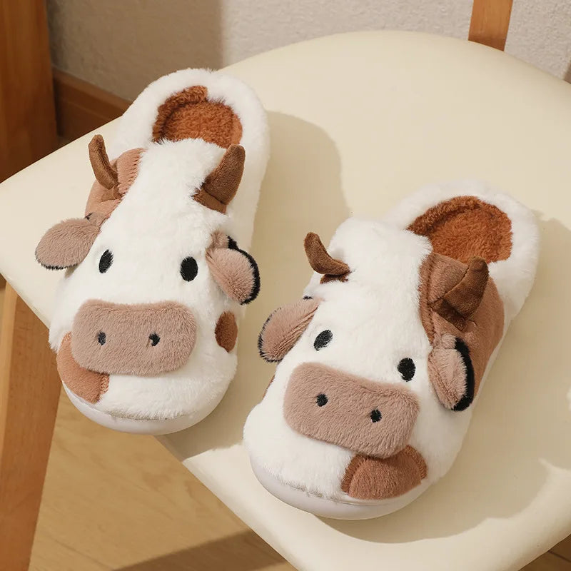 Kawaii Cartoon Cow Design Slippers, Casual & Cute Slip On Plush Lined Slippers, Comfortable Indoor Home Slippers