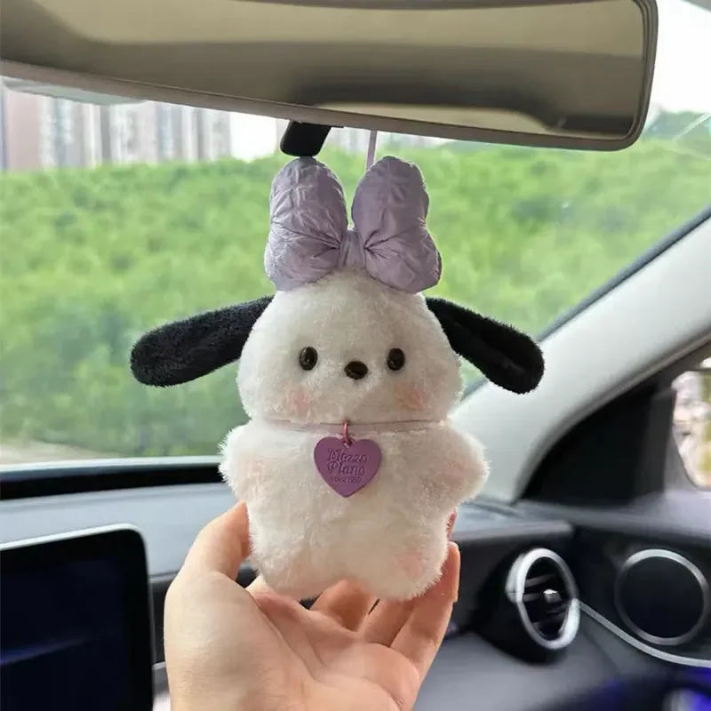 Plush Pochacco doll Anime cartoon Bag Pendant Car Keychain Accessories Kawaii Sanrio Keychain Bow Blush Pochacco Toy Gift for ch