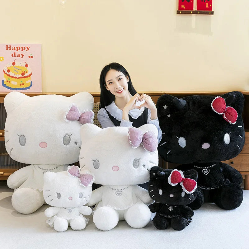 35cm Cute Angels and Demons KT Cat Doll Soft Cute Hello Kitty Doll Pillow for Girls Bedhead Doll Velvet Toy Gift