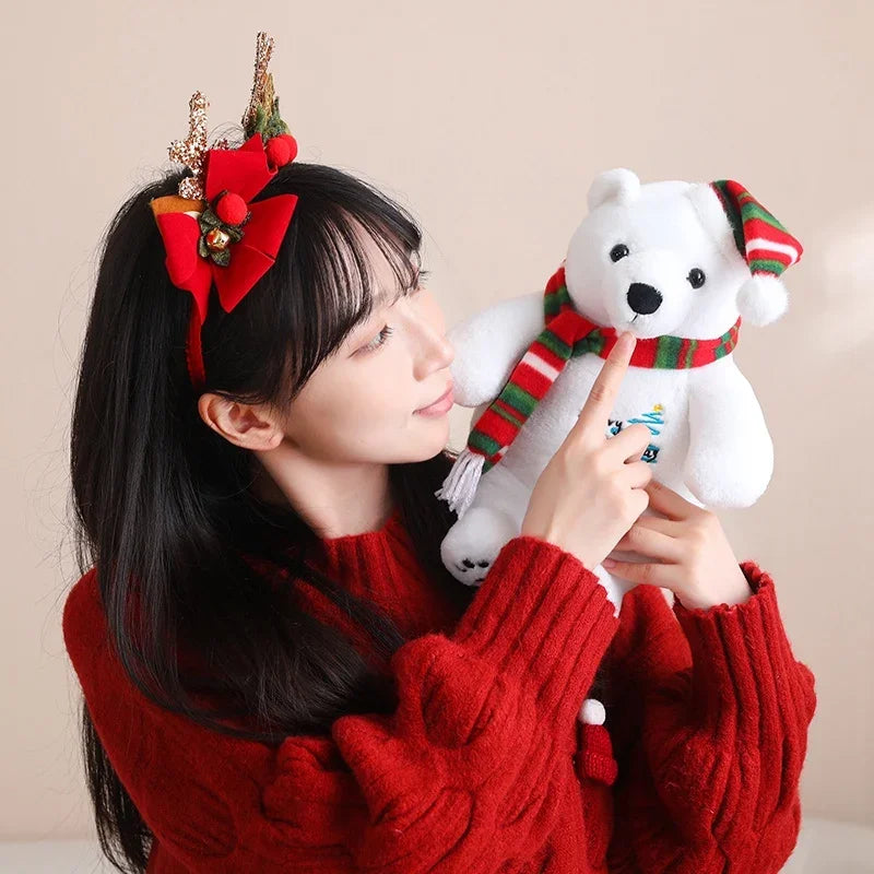 25/33CM Hot Sale Polar Bear Plush Toy Bear with Cute Christmas Scarf Doll Glacier Animal White Send Children Birthday Gifts