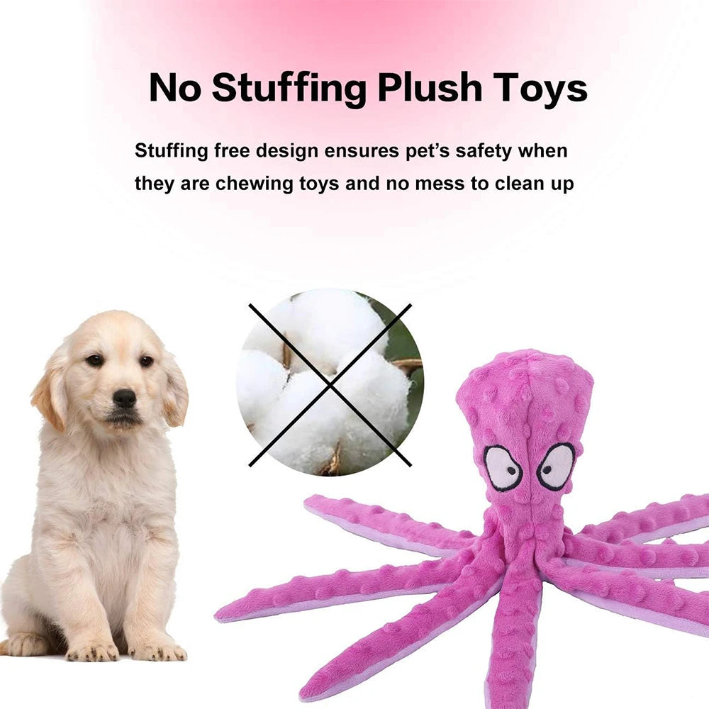 Dog Squeaky Toys Octopus - No Stuffing Crinkle Plush Dog Toys for Puppy Teething, Durable Interactive Dog Chew Toys for Small, M