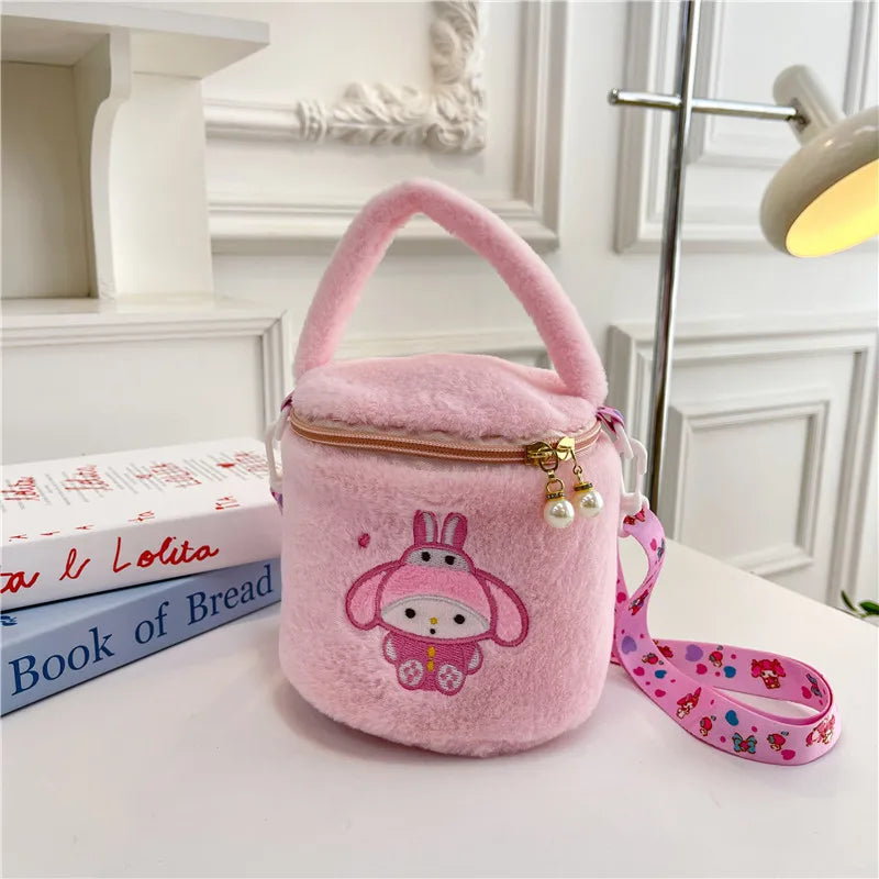 Sanrio Plush Toy Bag Cute Kuromi Doll One Shoulder Handheld Makeup Bag Cross Body Bag Bucket Bag Birthday Gift Wholesale Girl