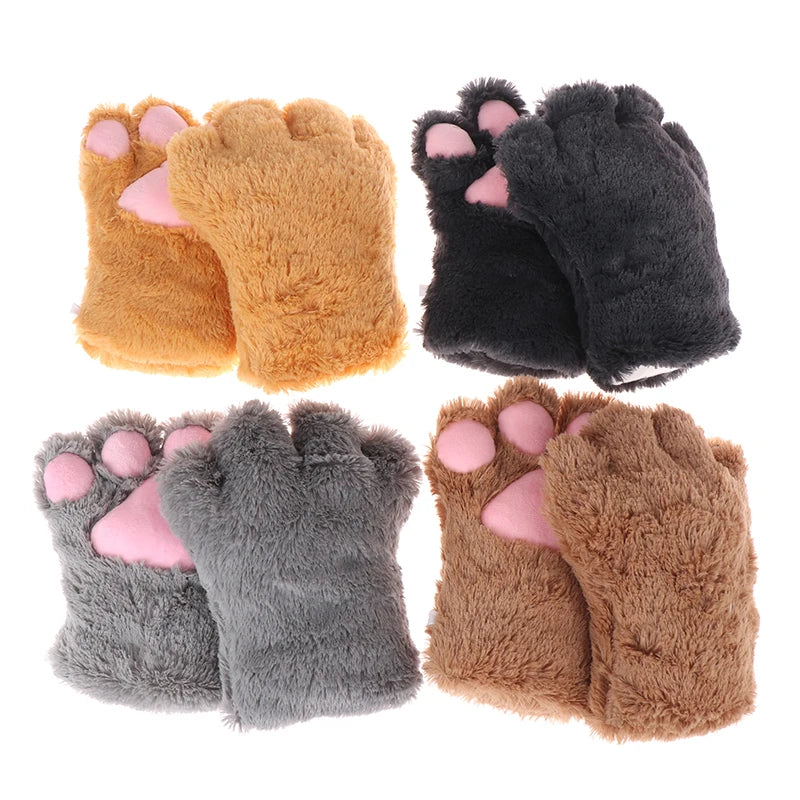 Cute Bear Cat Paw Gloves Fluffy Plush Cartoon Animal Anime Lolita Cosplay Mitten