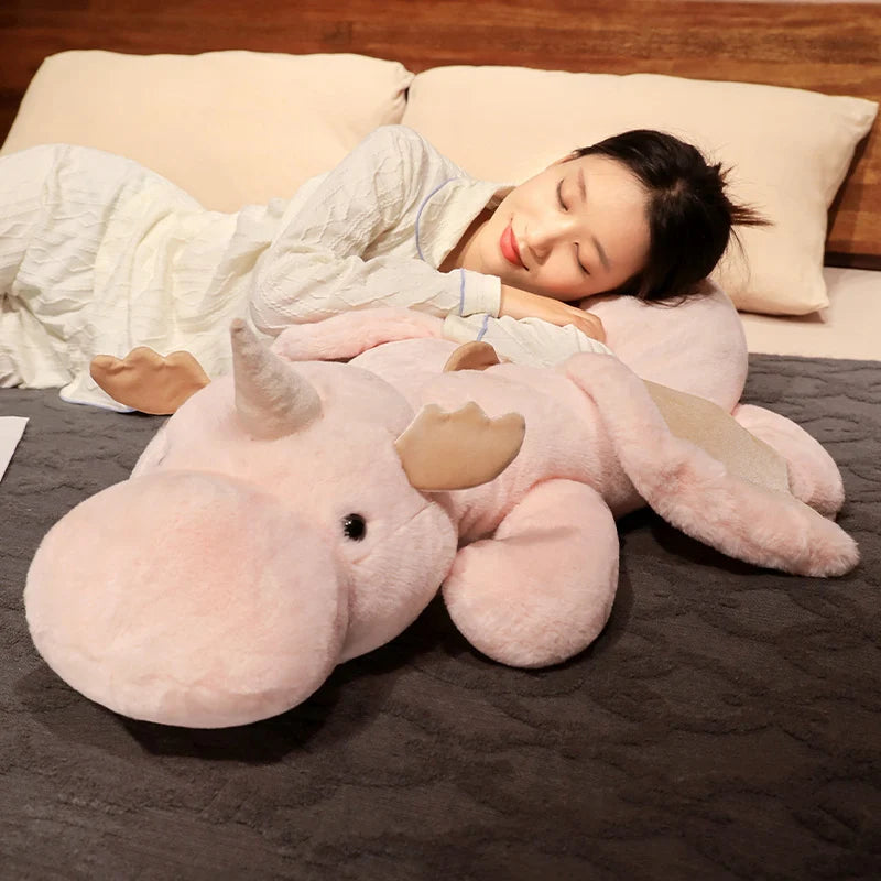 1pc 70-150cm Giant White Dragon Plush Toy With Unicorn Horn Flying Wings Dragons Dinos Hug Throw Pillow Dinos Nap Sleeping Gift