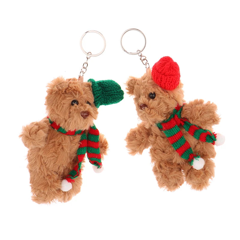 Christmas Bear Plush Toy Cartoon Bear Stuffed Keychain Plush Animal Keyring Cute Backpack Pendant Decoration Xmas Gifts