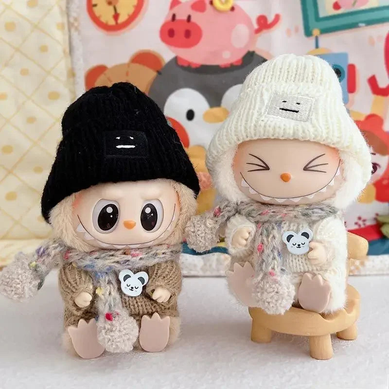 Mini Doll'S Clothes Outfit Accessories For Labubu and 10cm cotton doll sweater scarf hat set Clothing Christmas Gift