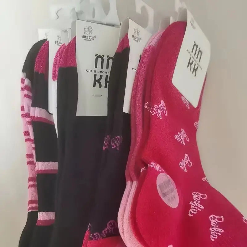 New 10 Pairs Of Barbie Y2k  Socks For Girls Kawaii Dopamine Autumn And Winter Series Pink Love Letters Striped High-Value Socks