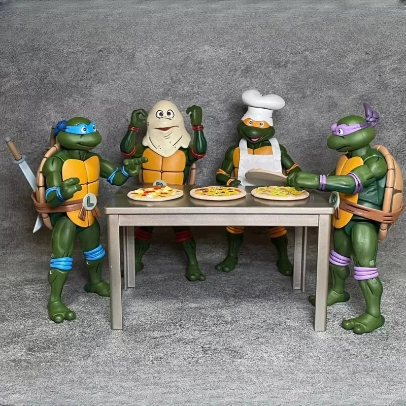 Hot 4pcs/set NECA Animated version Turtles Figures Pizza Club Turtles Anime Action Figure Model Figurine Toys Bookshelf Ornament