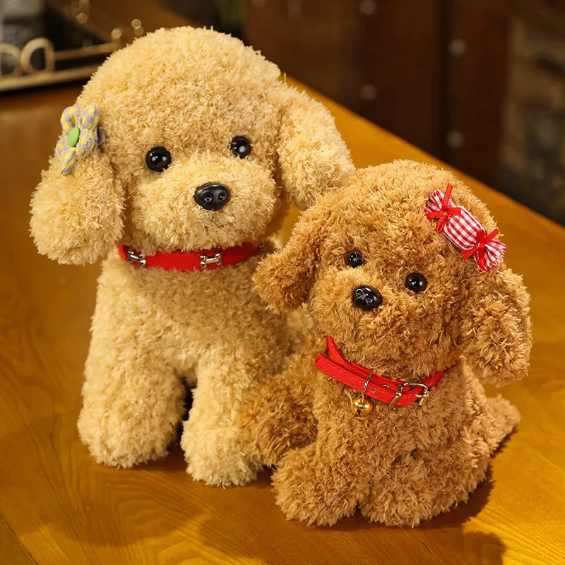 1Pc 22/28cm Lovely Curly Hair Dog Plush Toys Wears Collar Head Flower Dolls Stuffed Soft Toy Kids Birthday Gifts