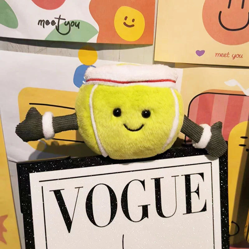 Hot Lovely Tennis Ball Plush Toys Real Life lawn Tennis Stuffed Plushies Ball Doll School Bag Room Ornaments For Girl'S Gift New