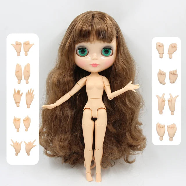 ICY DBS Blyth Doll 1/6 bjd brown hair joint body shiny face nude doll 30cm toy ob24 anime