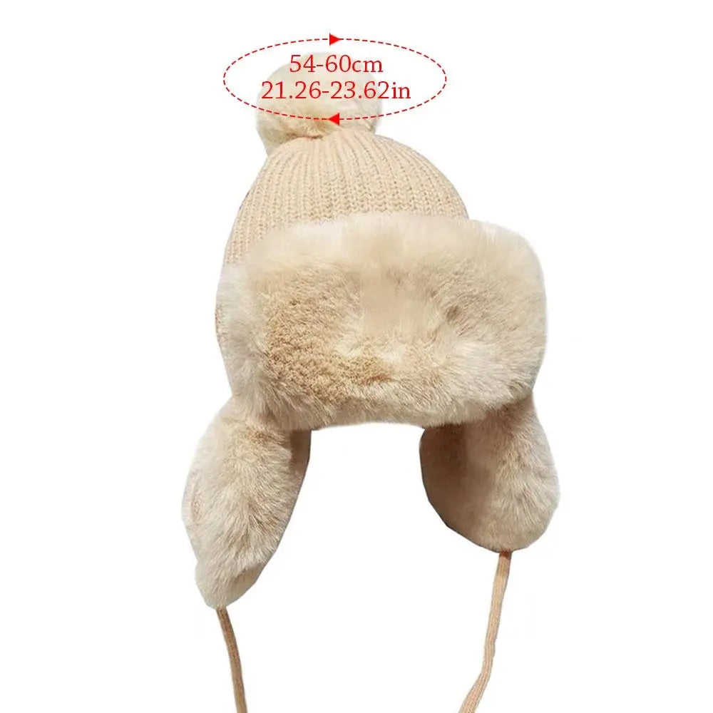 Women Cute Winter Warm Kawaii Plush Hat Thickened Cute Bomber Hat Ear Protection Woolen Cap