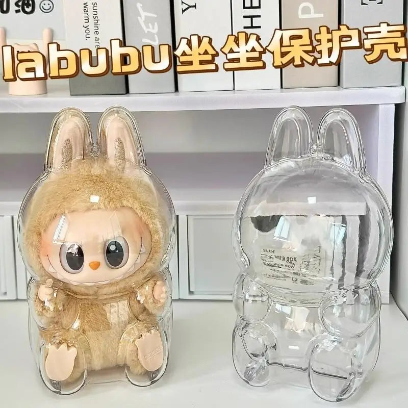 For Labubu v2 sitting party cotton doll walking baby bag pendant full transparent acrylic dustproof protective case