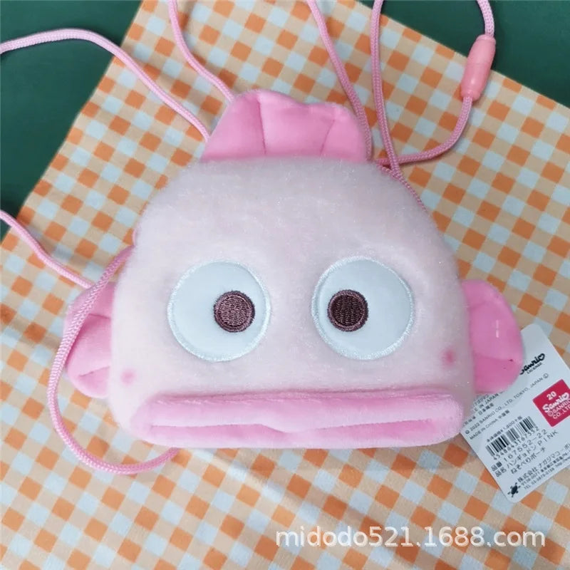 Sanrio Handbag Shoulder Bag Ugly Fish Hanton Pink Fish Big Mouth Fish Monster Plush Toy Large Capacity Bag Coin Purse Storage