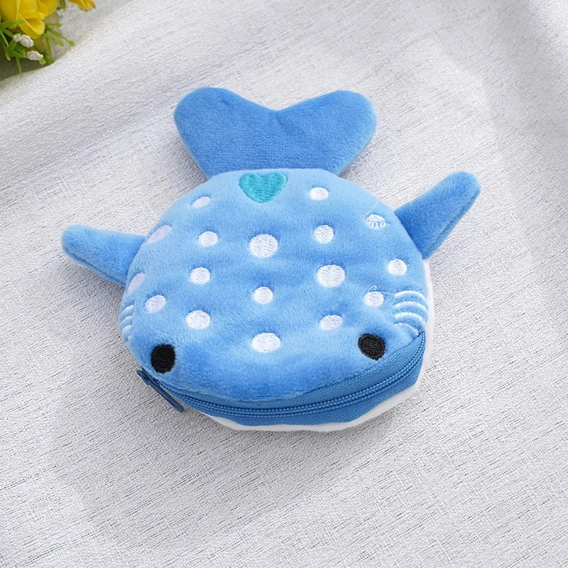 New Cartoon Shark Plush Coin Purse, Cute Pendant, Data Cable Bag, Zipper Bag