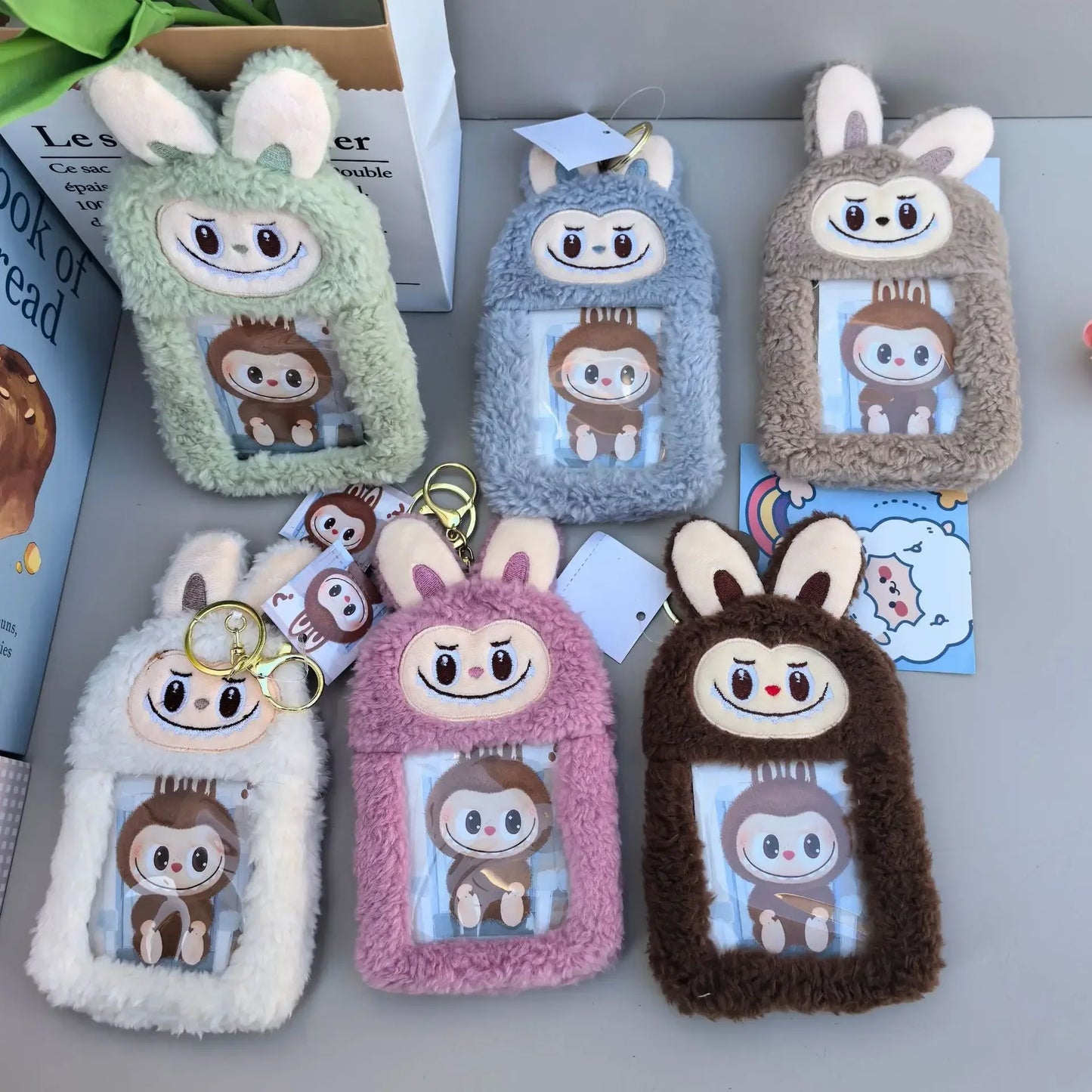 1pc Cartoon Plush Keychain Cloth Purse Photo Card Bag Plush Small Wallet Bank Card Storage Bag Keyring