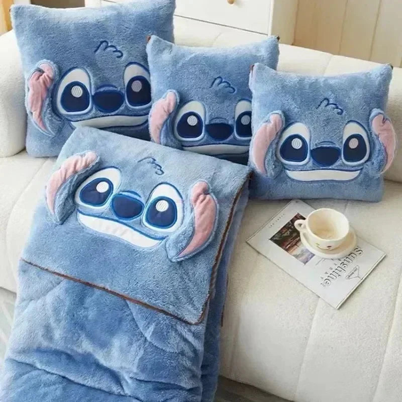 Disney Stitch Throw Pillow Blankets Two In One Kawaii Flannel Thickened Nap Blanket Living Room Kids Bedroom Decoration Gift