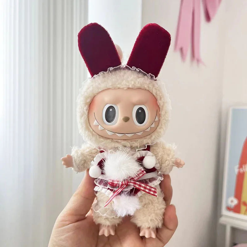 New 17cm Pendant Cute Labubu Doll Clothes Fashion Dress Headgear Stuffed Accessories Cos Anime Plush Cartoon Decor Birthday Toys