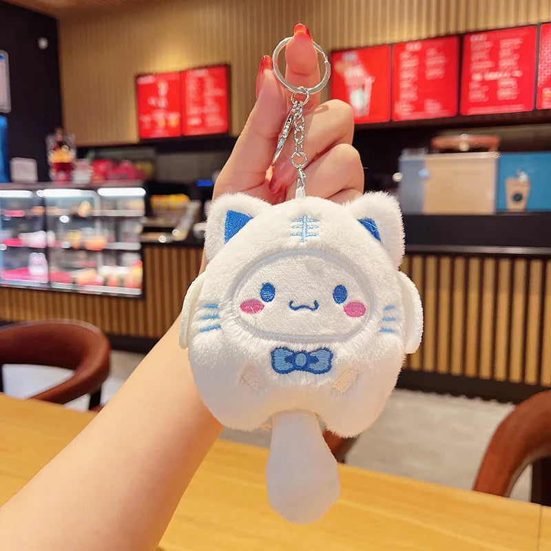 Sanrio Fish Plush Keychain Cartoon Sanrio Plush Cinnamoroll Kuromi Melody Pompompurin Keychain Anime Pendant Bag Decor Kid Gifts