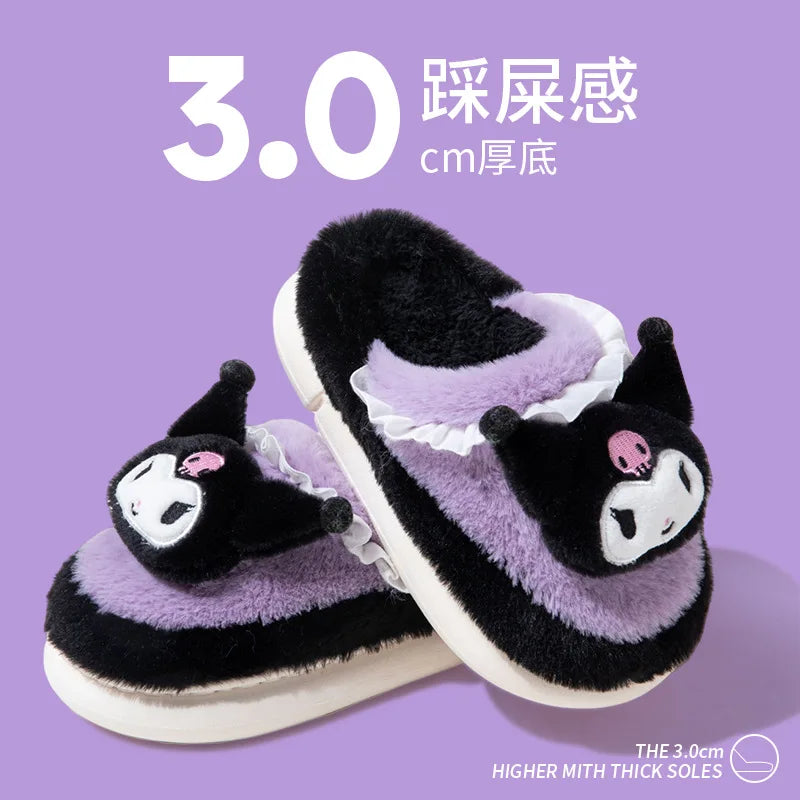 Kawaii Sanrio Home Slippers Hello Kitty Plush Cotton Indoor Bathroom Women 2023 Summer Beach Anti-sli Shoes Kuromi Flip Flops