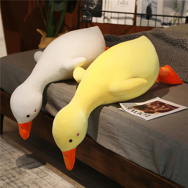 Cute Soft White Goose Huggable Throw Pillow Comfortable Yellow Duck Plush Toy Back Cushion Decorative Pillow For Sofa Bed Gifts