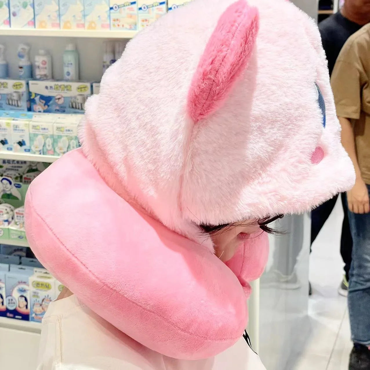 miniso Kirby Hooded U-shaped Neck Pillow Kawaii Japanese Style Kirby Blackout Travel Pillow Stuffed Anime Nap Pillow Office