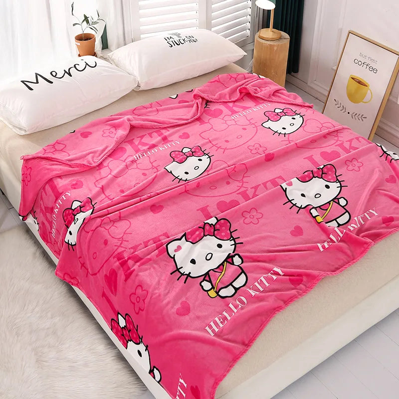 Cute Hello Kitty Cartoon Blanket Kawaii Kt Cat Home Textile Flannel Soft Warm Throw Blanket Bedding Sofa Cover for Girls Gift