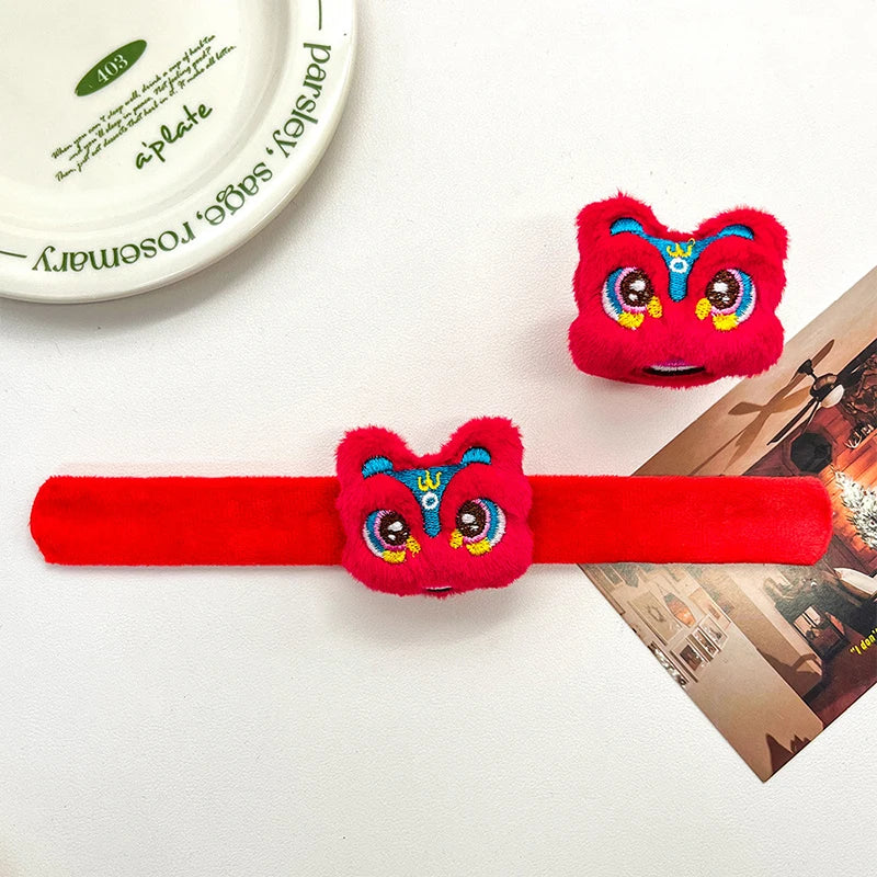 Chinese New Year Awakening Lion Plush Toys Wrist Clap Bracelet For Women Men Cute Cartoon Spring Festival Wristband Gifts