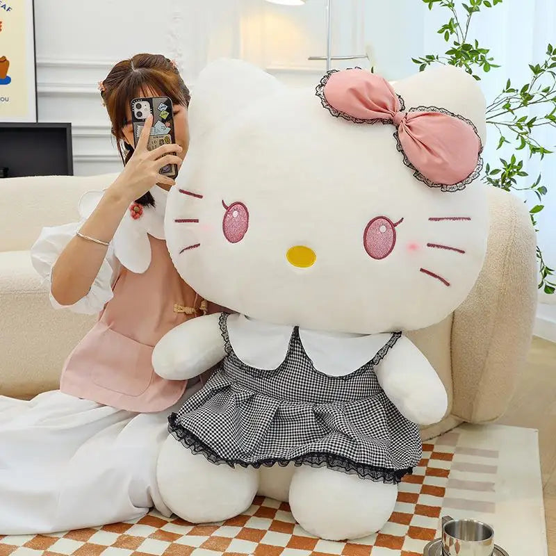 Sanrio Dark KT Cat Plush Toy Katie Cat Doll Stuffed Anime Doll Cartoon Cute Little Cat Puppet Doll Children's Gift Children Toys