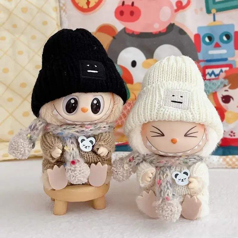 Mini Doll'S Clothes Outfit Accessories For Labubu and 10cm cotton doll sweater scarf hat set Clothing Christmas Gift