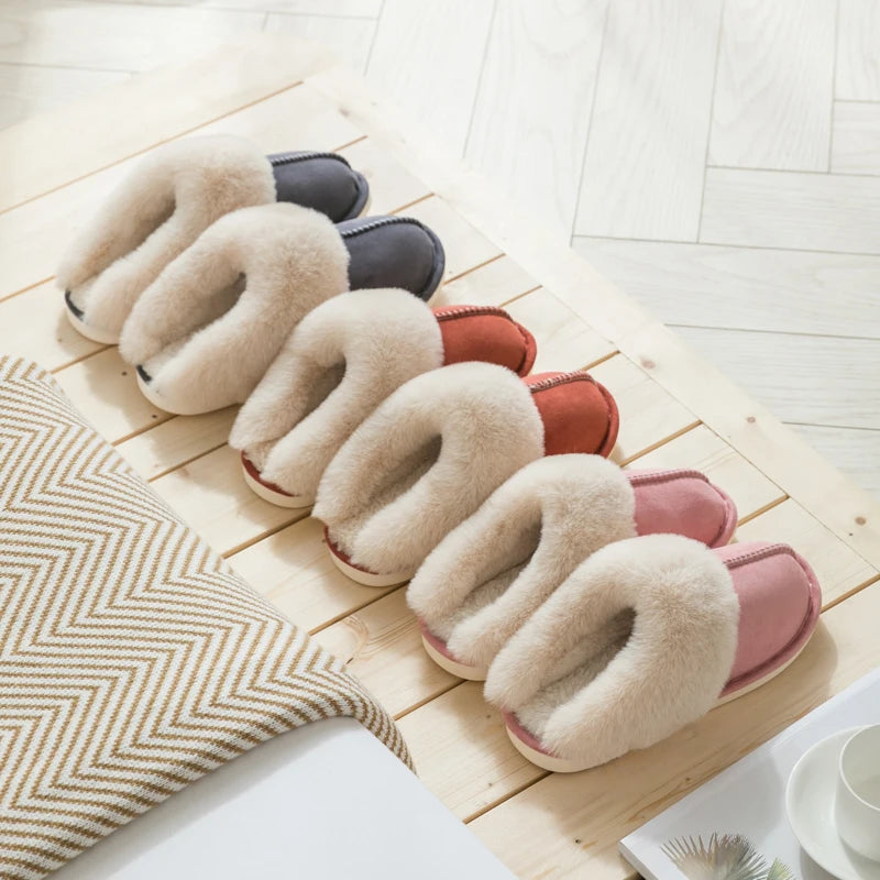 Velvet cotton slippers for autumn and winter home, couple's warm home, indoor thick soled non slip slippers for men and women