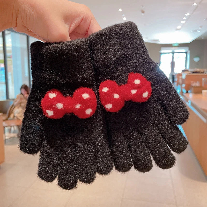 1Pair Winter Knitting Bowknot Plush Soft Five Finger Gloves Children Outdoor Warm Gloves Kids Colors Gloves