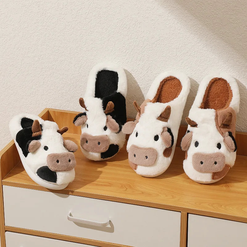 Kawaii Cartoon Cow Design Slippers, Casual & Cute Slip On Plush Lined Slippers, Comfortable Indoor Home Slippers