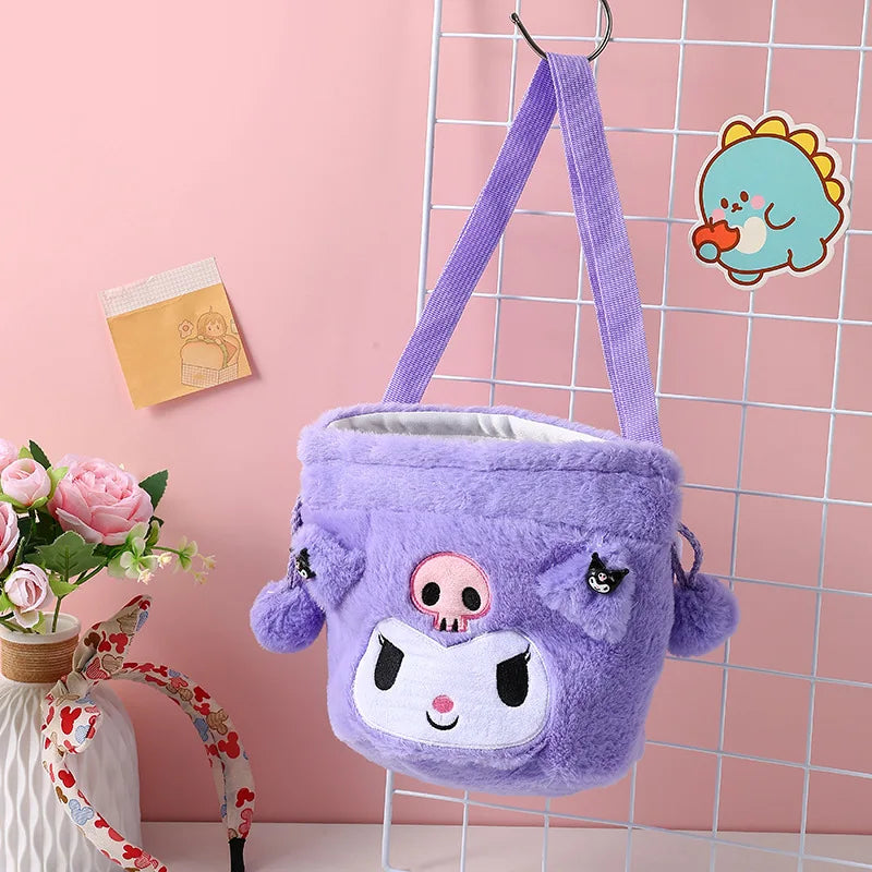 Sanrio Plush Cinnamoroll Shoulder Bag Cartoon Anime Kuromi Portable Drawstring Bag Plushies Toy My Melody Diagonal Package Gift