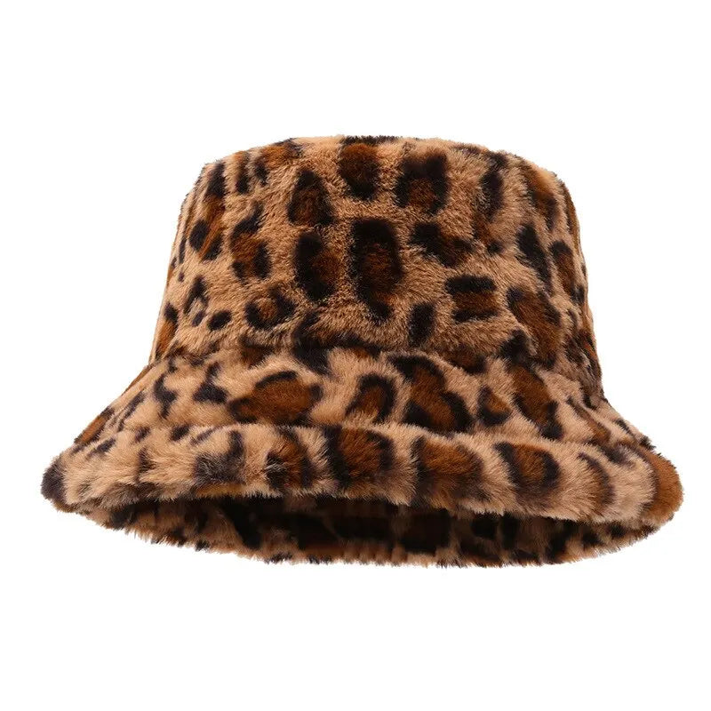 Hat Woman Winter Show Face Little Leopard Print Fisherman Hat Woman Versatile Warm Pot Hat Ins Plush Bucket Hat