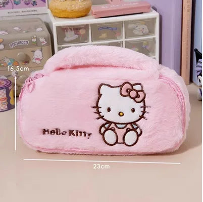 Cute Plush Cartoon Hello Kitty Travel Makeup Bag Girl Gift Kawaii Pochacco Kuromi Melody Student Stationery Pencil Case Supplies